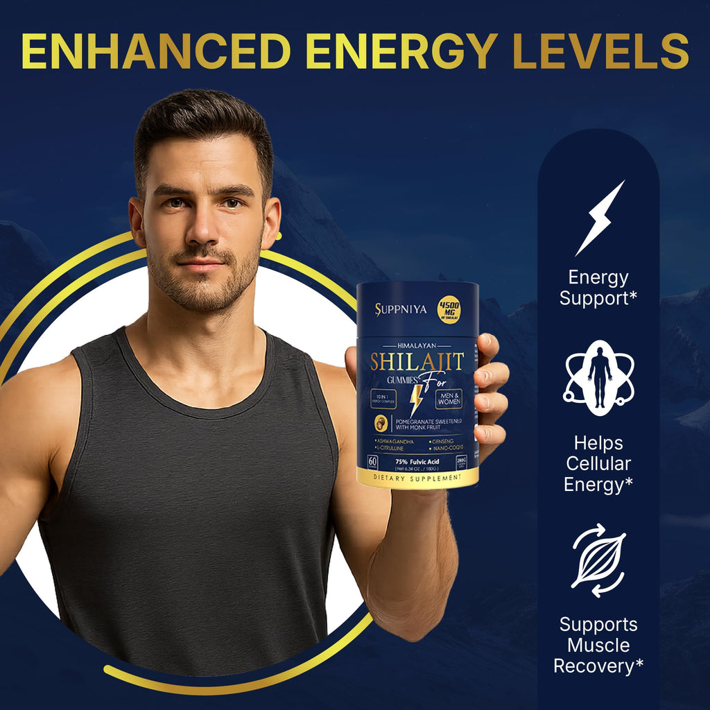Himalayan Natural Shilajit Gummies for Men & Women – 450 mg Shilajit Resin, Ashwagandha, Ginseng, CoQ10, L-Citrulline – Energy, Focus & Stamina Support